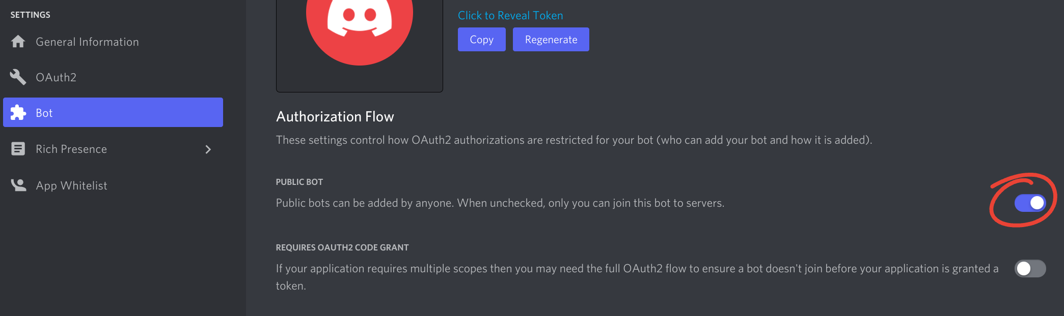 Public bot toggle button